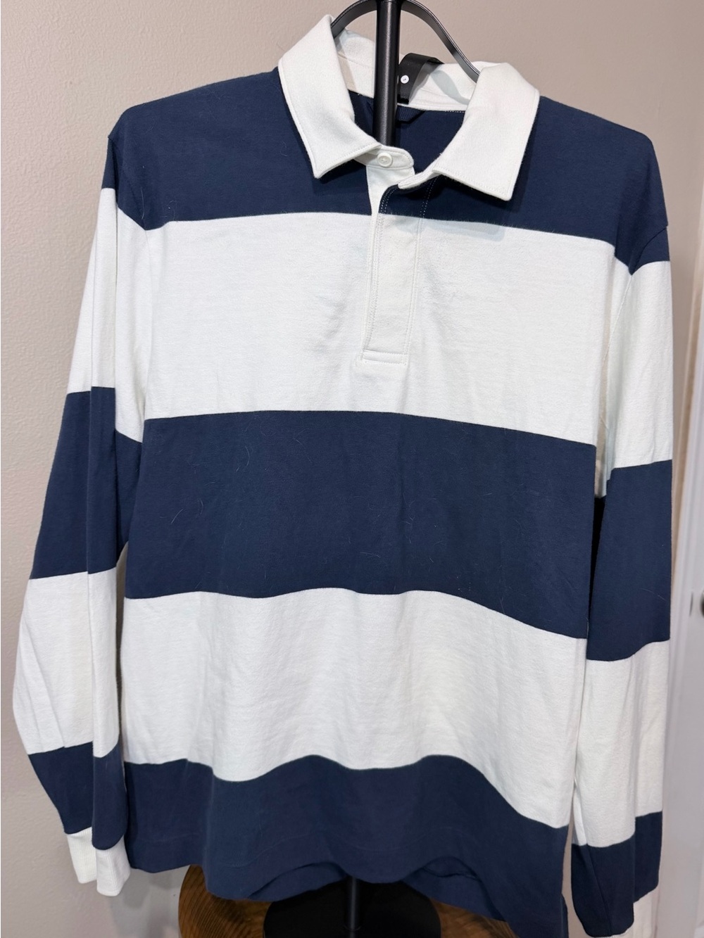 Lululemon Long Sleeve Rugby Polo Shirt Cotton Blue White Stripe Men’s Med NWT